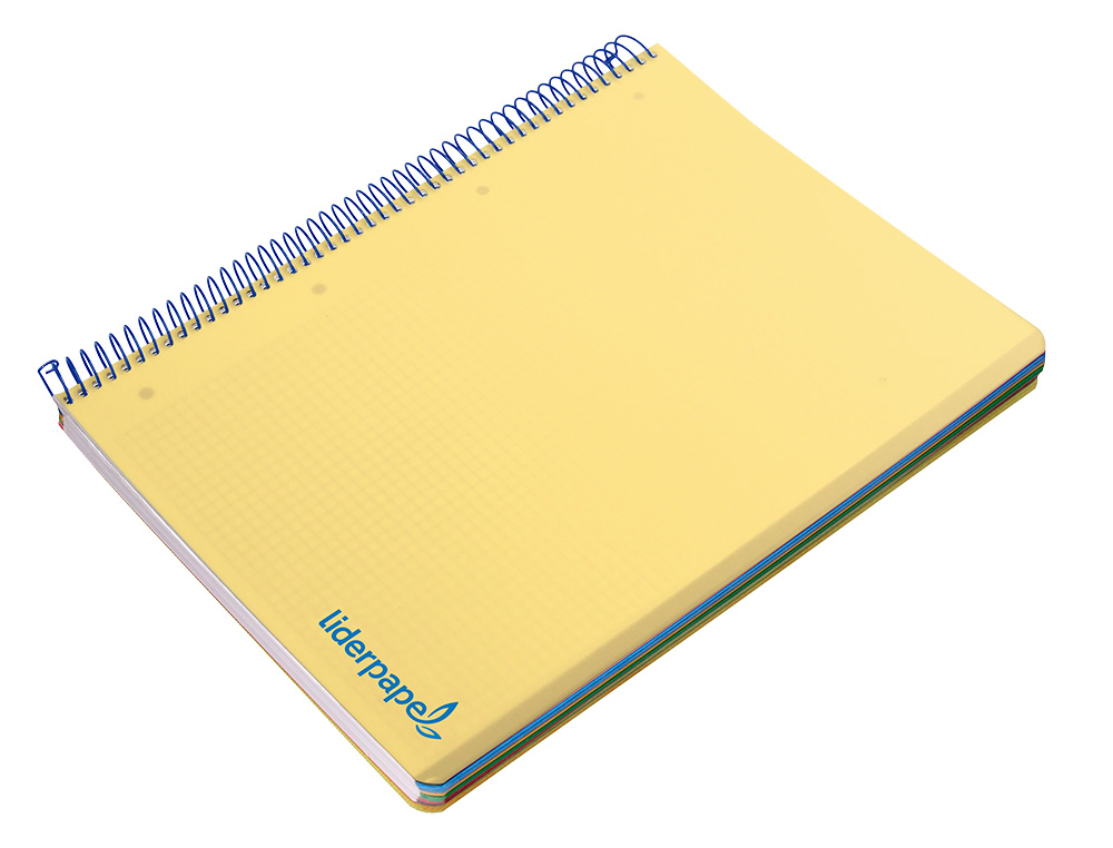 CADERNO ESPIRAL LIDERPAPEL WONDER MICRO DIN A4 CAPA PLASTICO 120 F 90 GR QUADRICULA 5 MM 5 BANDAS DE CORES 4 FUROS AMARE