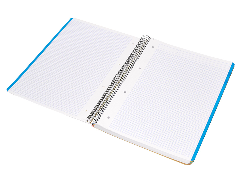 CADERNO ESPIRAL LIDERPAPEL WONDER MICRO DIN A4 CAPA PLASTICO 120 F 90 GR QUADRICULA 5 MM 5 BANDAS DE CORES 4 FUROS AMARE