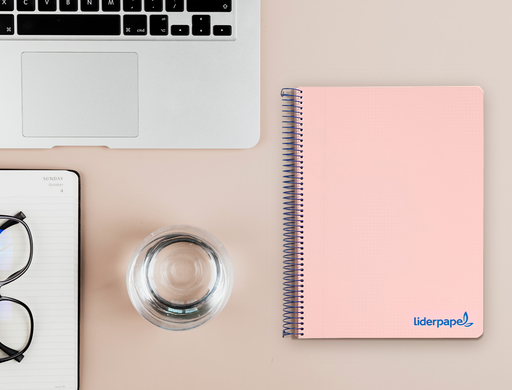 CADERNO ESPIRAL LIDERPAPEL WONDER MICRO DIN A5 CAPA PLASTICO 120 F 90 GR QUADRICULA 5MM 5 BANDAS DE CORES 6 FUROS ROSA