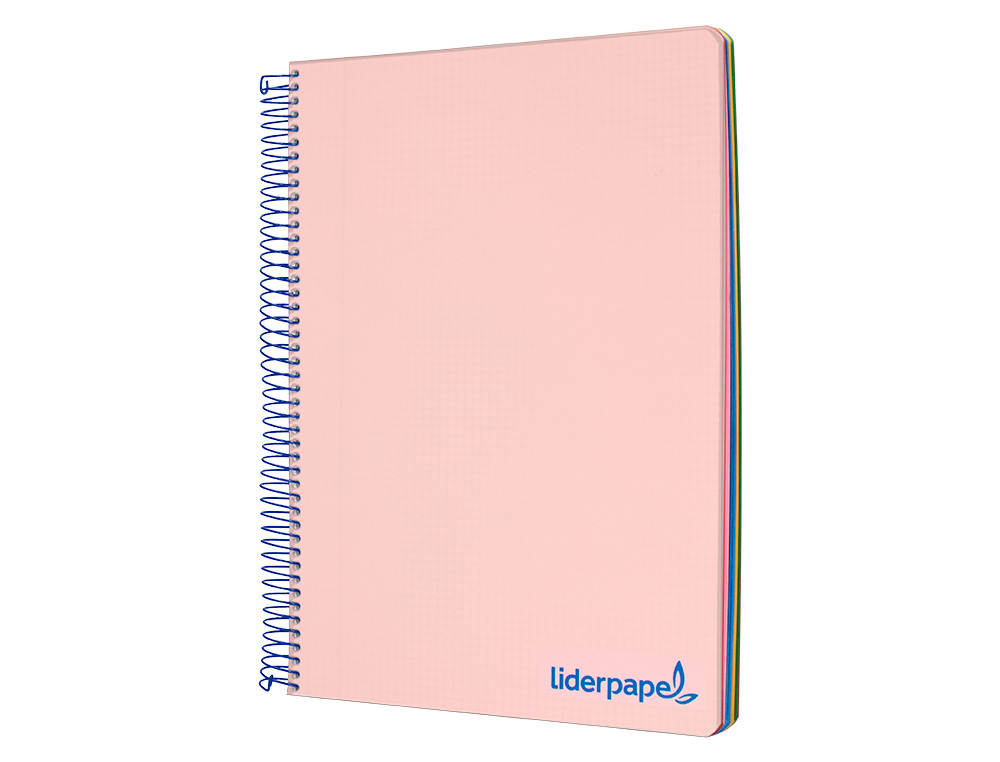 CADERNO ESPIRAL LIDERPAPEL WONDER MICRO DIN A5 CAPA PLASTICO 120 F 90 GR QUADRICULA 5MM 5 BANDAS DE CORES 6 FUROS ROSA