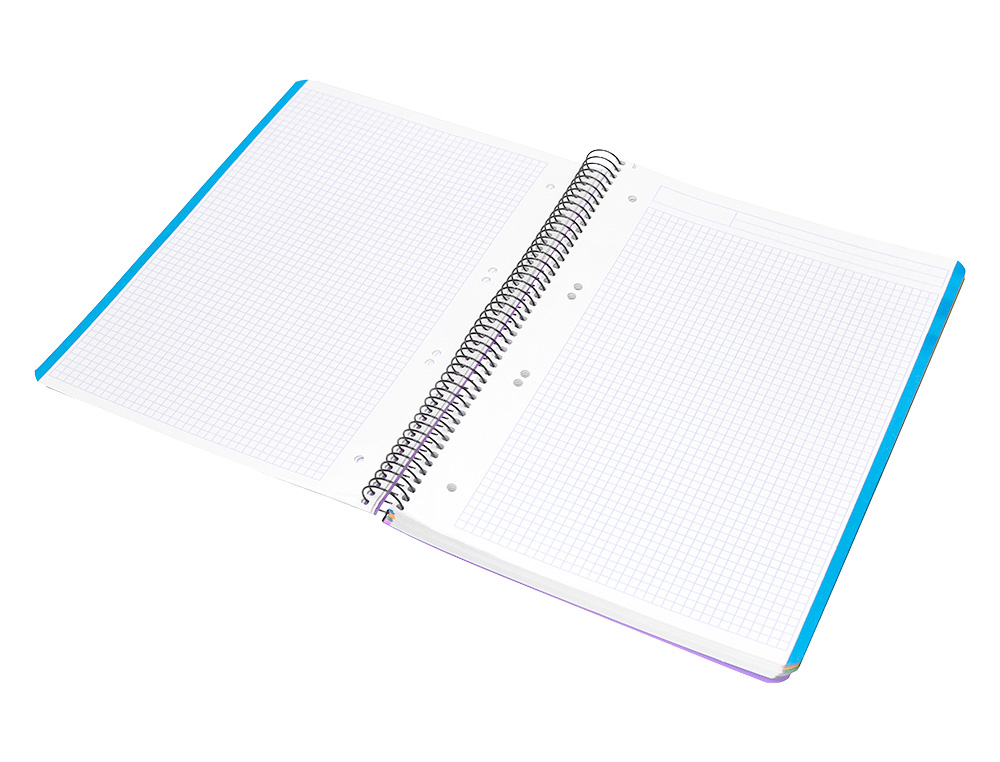 CADERNO ESPIRAL LIDERPAPEL WONDER MICRO DIN A5 CAPA PLASTICO 120 F 90 GR QUADRICULA 5MM 5 BANDAS DE CORES 6 FUROS VIOLET