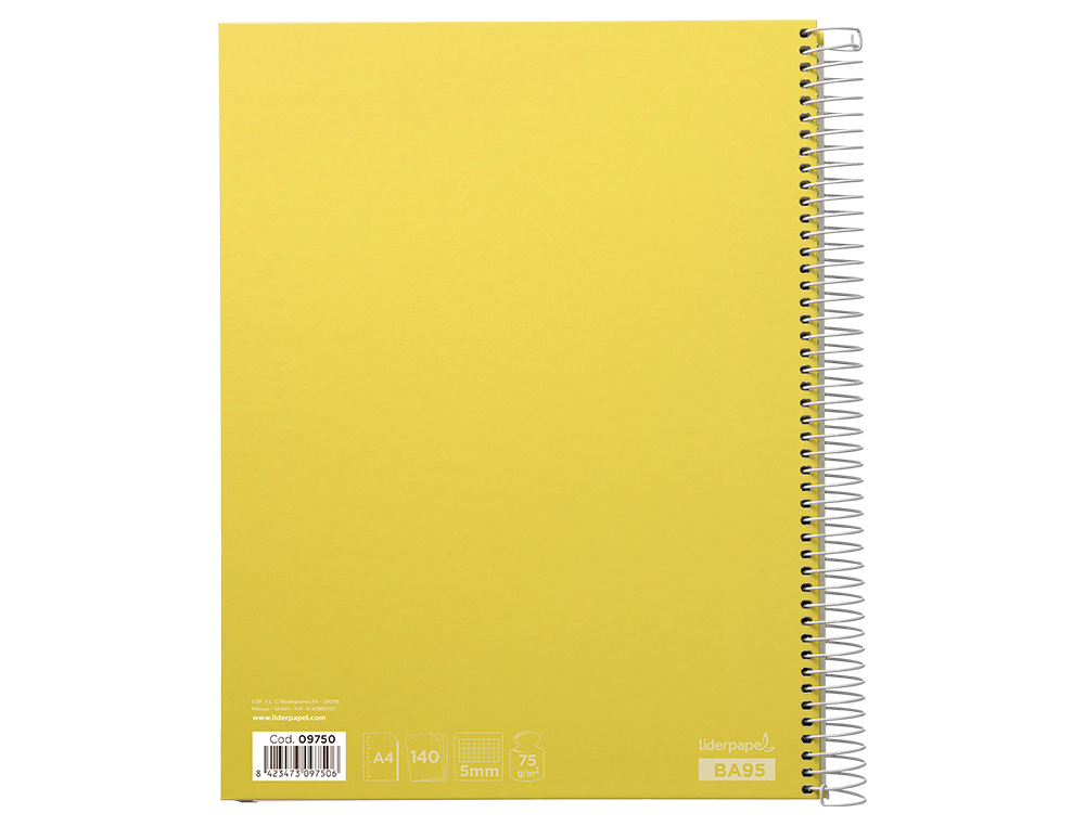 CADERNO ESPIRAL LIDERPAPEL JOLLY MICRO DIN A4 CAPA FORRADA 140 F 75 GR QUADRICULA 5MM 5 BANDAS DE CORES 4 FUROS COR AMAR