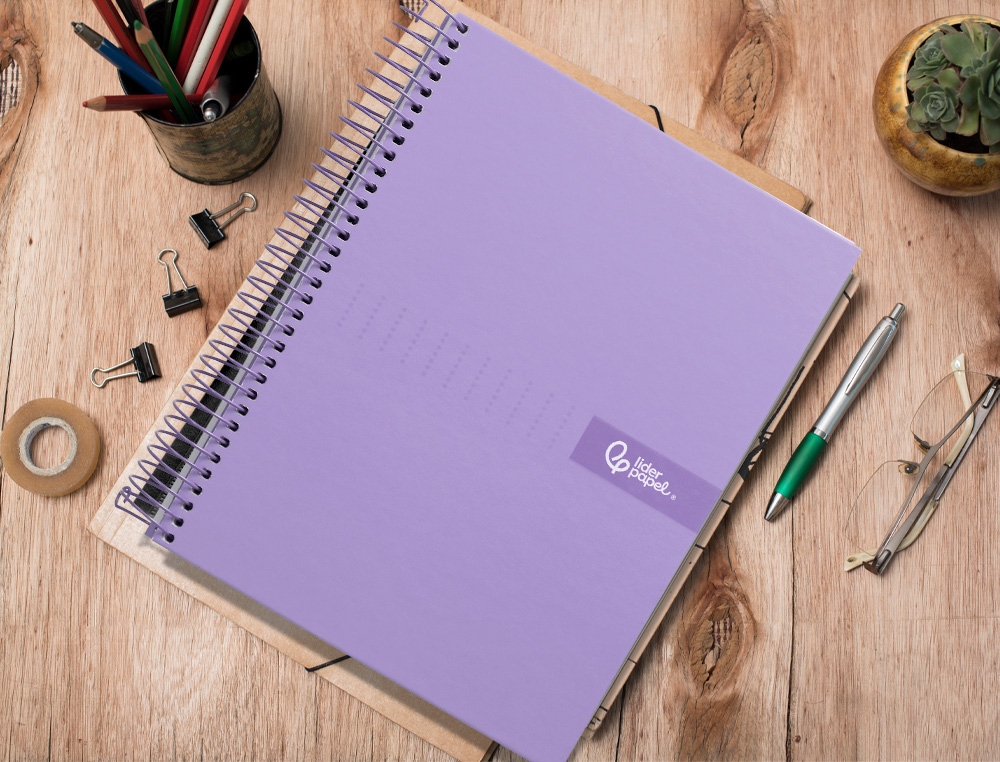 CADERNO ESPIRAL LIDERPAPEL CRAFTY MICRO DIN A4 CAPA FORRADA 120 F 90 GR QUADRICULA 5MM 5 BANDAS DE CORES 4 FUROS COR VIO