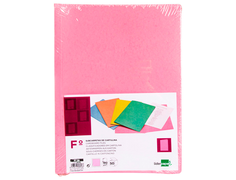 CLASSIFICADORES LIDERPAPEL FOLIO ROSA PASTEL 180G/M2