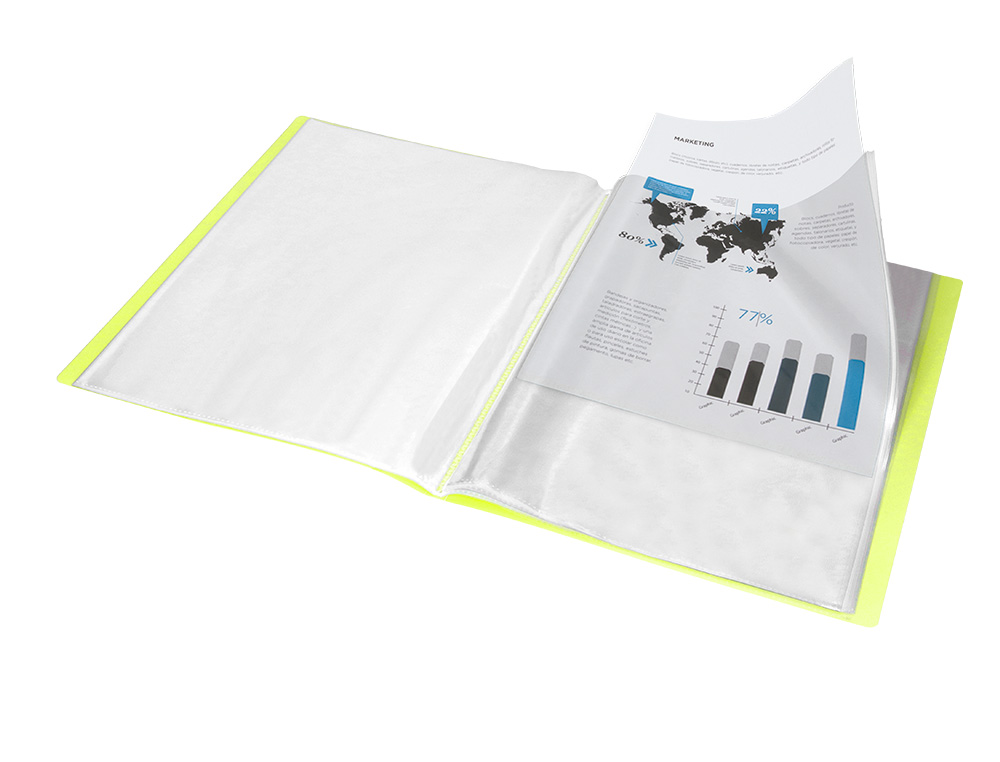 CAPA CATALOGO LIDERPAPEL 40 BOLSAS POLIPROPILENO DIN A4 AMARELO FLUOR OPACO