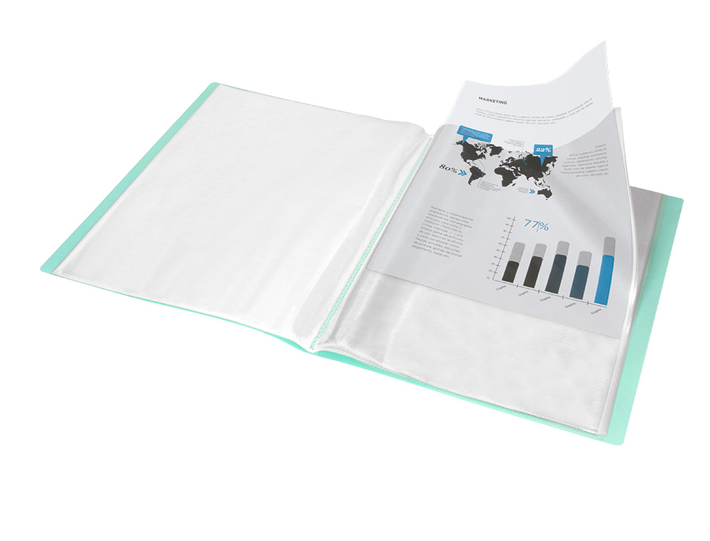 CAPA CATALOGO LIDERPAPEL 40 BOLSAS POLIPROPILENO DIN A4 VERDE MACA OPACO