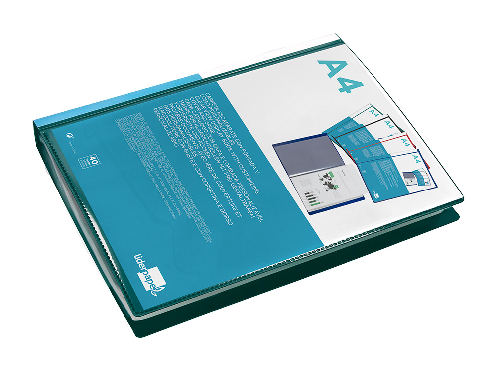 CAPA CATALOGO LIDERPAPEL 40 BOLSAS DIN A4 VERDE TRANSLUCIDO