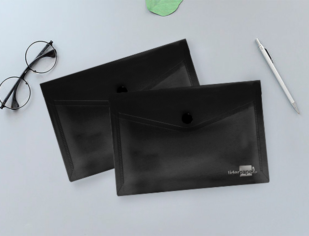 BOLSA PORTA DOCUMENTOS LIDERPAPEL COM MOLA DIN A6 PRETO OPACO