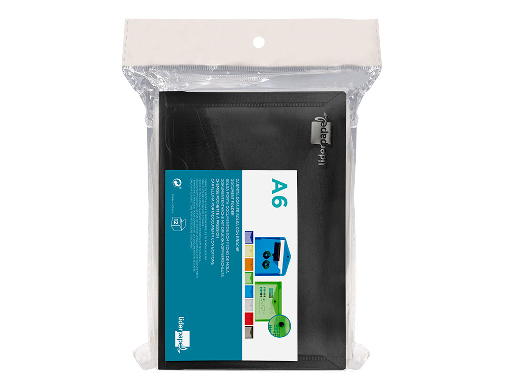 BOLSA PORTA DOCUMENTOS LIDERPAPEL COM MOLA DIN A6 PRETO OPACO