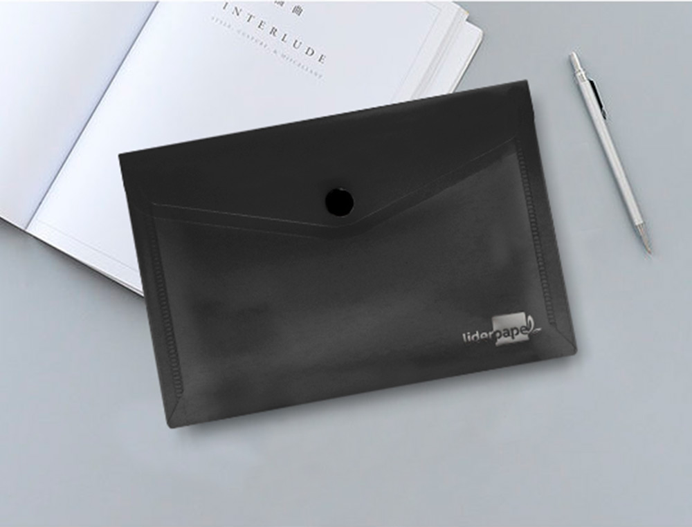 BOLSA PORTA DOCUMENTOS LIDERPAPEL COM MOLA DIN A6 PRETO OPACO