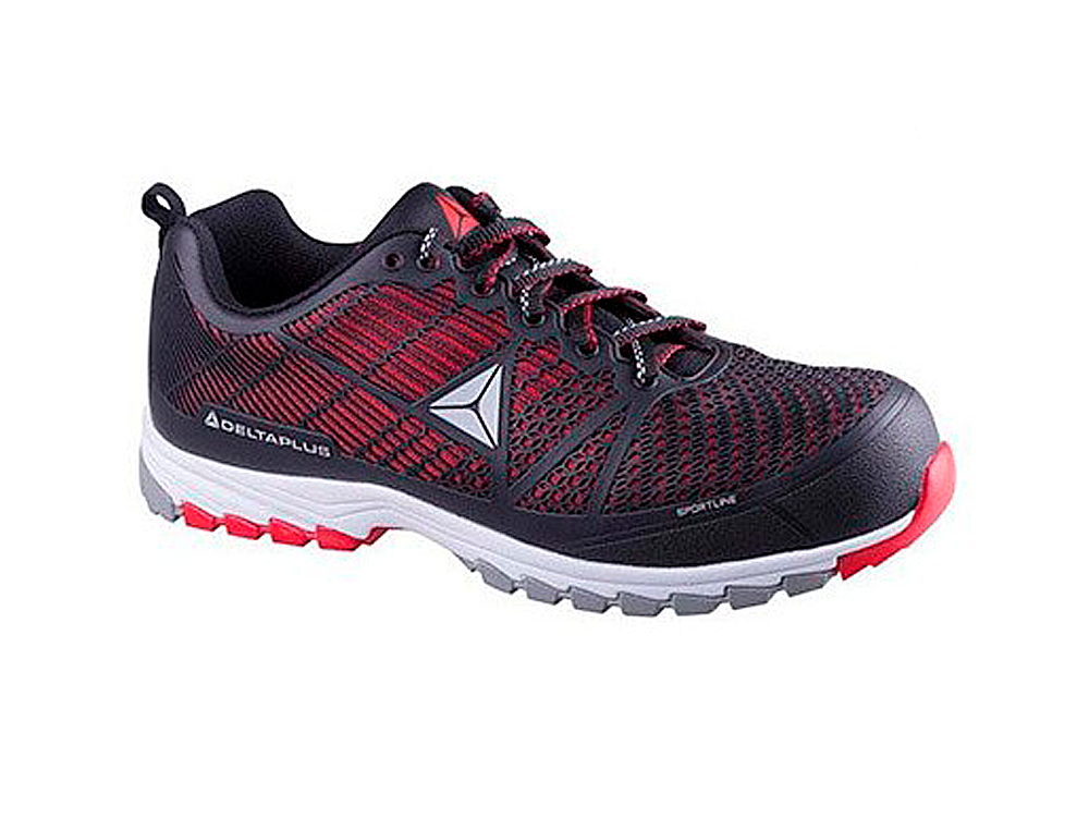 SAPATOS DE SEGURANCA DELTAPLUS DE POLIURETANO E MALHA S1P PRETO E VERMELHO TAMANHO 46