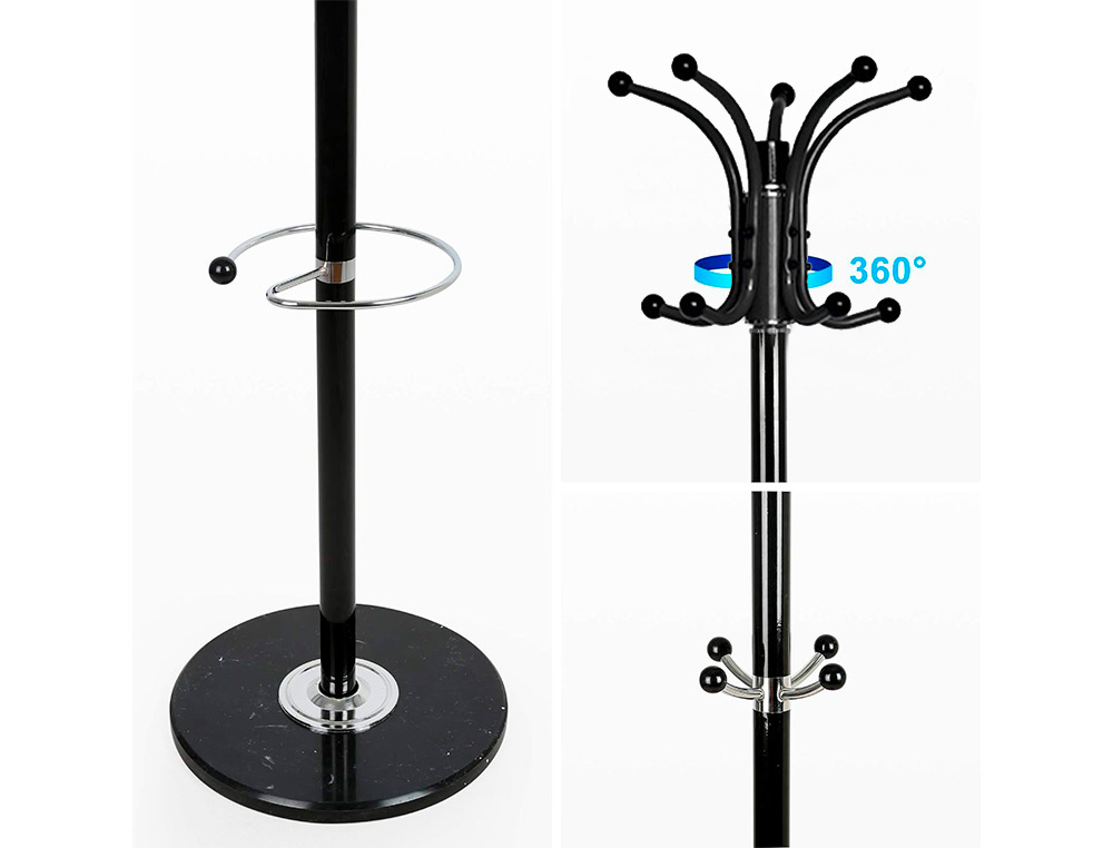 CABIDE Q-CONNECT METALICO PRETO DE PE 10 SUPORTES E PORTA GUARDA CHUVAS 174X40 CM