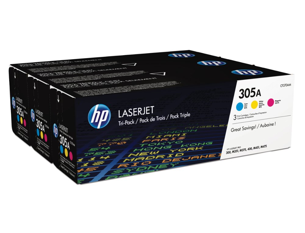 TONER HP 305A LASERJET PRO 300 / M351 / 400 / M451 / MFP M375 / MFP M475 PACK COR AMARELO CIAN MAGENTA 2600