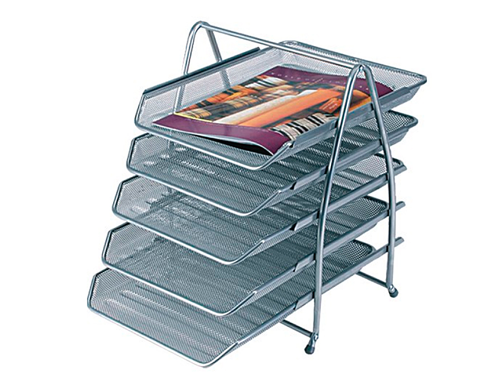 TABULEIRO SECRETARIA Q-CONNECT METALICA REDE PRATA 5 BANDEJAS MOVEIS 350X275X375 MM