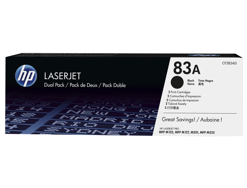 TONER HP LASERJET PRO 83A MFP M125 M127 M201 M225 PRETO PACK DE 2 UNIDADES 1500 PAGINAS