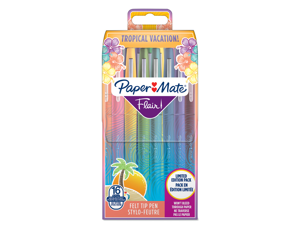 MARCADOR PAPER MATE FLAIR ORIGINAL PONTA FELTRO TROPICAL ESTOJO RIGIDO DE 16 UNIDADES CORES SORTIDAS