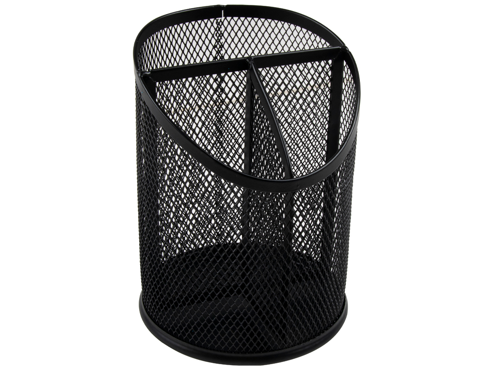 PORTA LAPIS Q-CONNECT METAL REDE PRETA COM 3 COMPARTIMENTOS DIAMETRO 110 ALTURA 147 MM