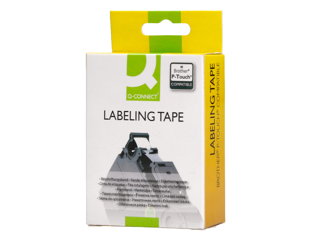 FITA Q-CONNECT TZE-131 TRANSPARENTE-PRETA 12MM COMPRIMENTO 8 MT