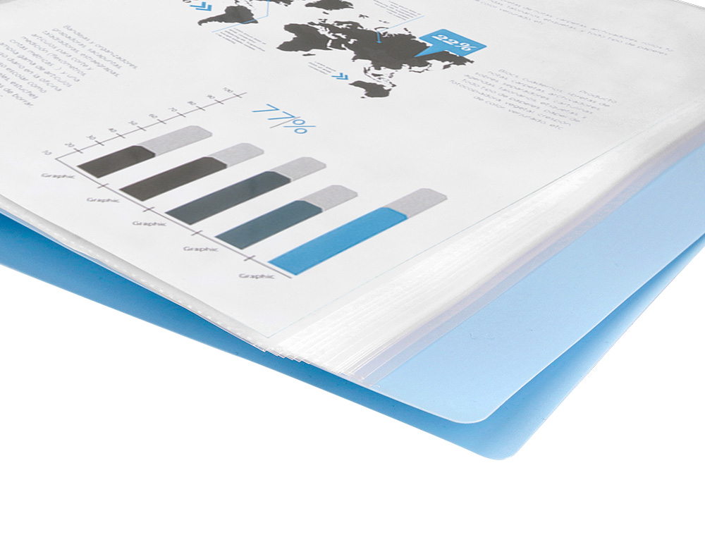CAPA CATALOGO LIDERPAPEL 60 BOLSAS POLIPROPILENO DIN A4 CELESTE OPACO