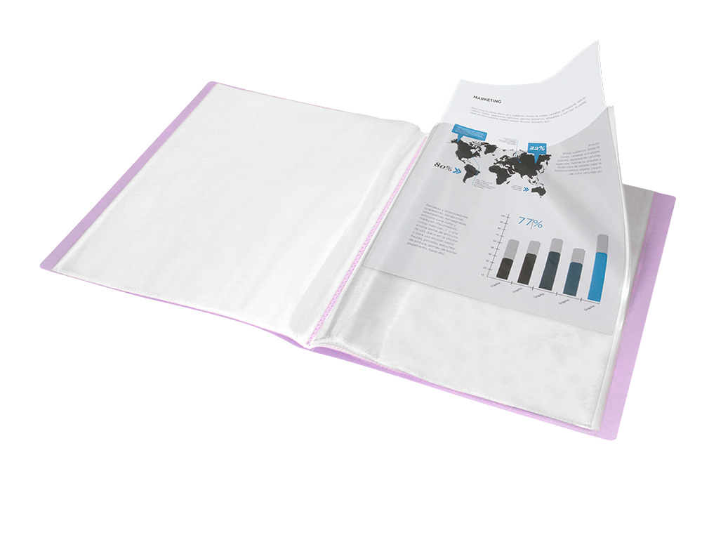 CAPA CATALOGO LIDERPAPEL 80 BOLSAS POLIPROPILENO DIN A4 LAVANDA OPACO