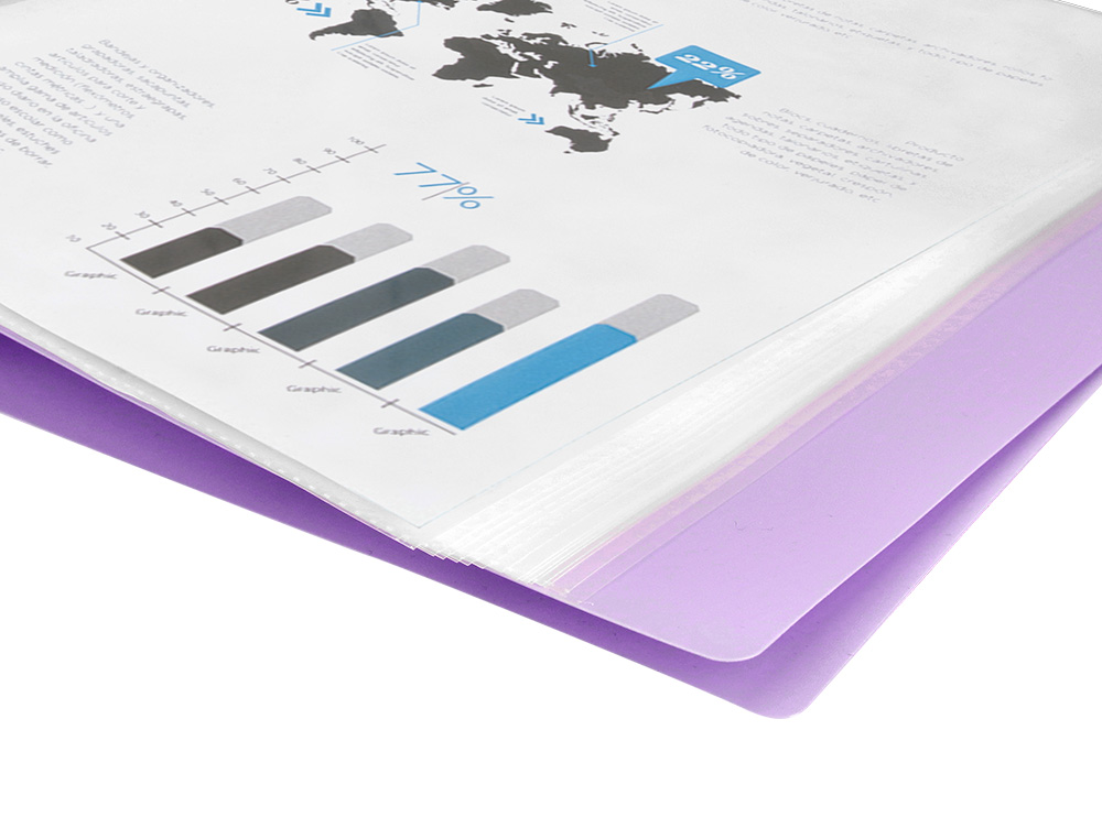 CAPA CATALOGO LIDERPAPEL 80 BOLSAS POLIPROPILENO DIN A4 LAVANDA OPACO