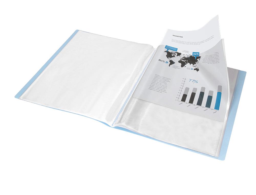 CAPA CATALOGO LIDERPAPEL 80 BOLSAS POLIPROPILENO DIN A4 CELESTE OPACO