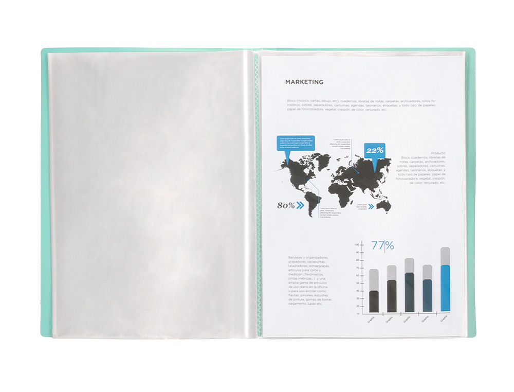 CAPA CATALOGO LIDERPAPEL 80 BOLSAS POLIPROPILENO DIN A4 VERDE MAÇÃ OPACO