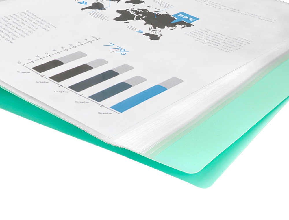 CAPA CATALOGO LIDERPAPEL 80 BOLSAS POLIPROPILENO DIN A4 VERDE MAÇÃ OPACO