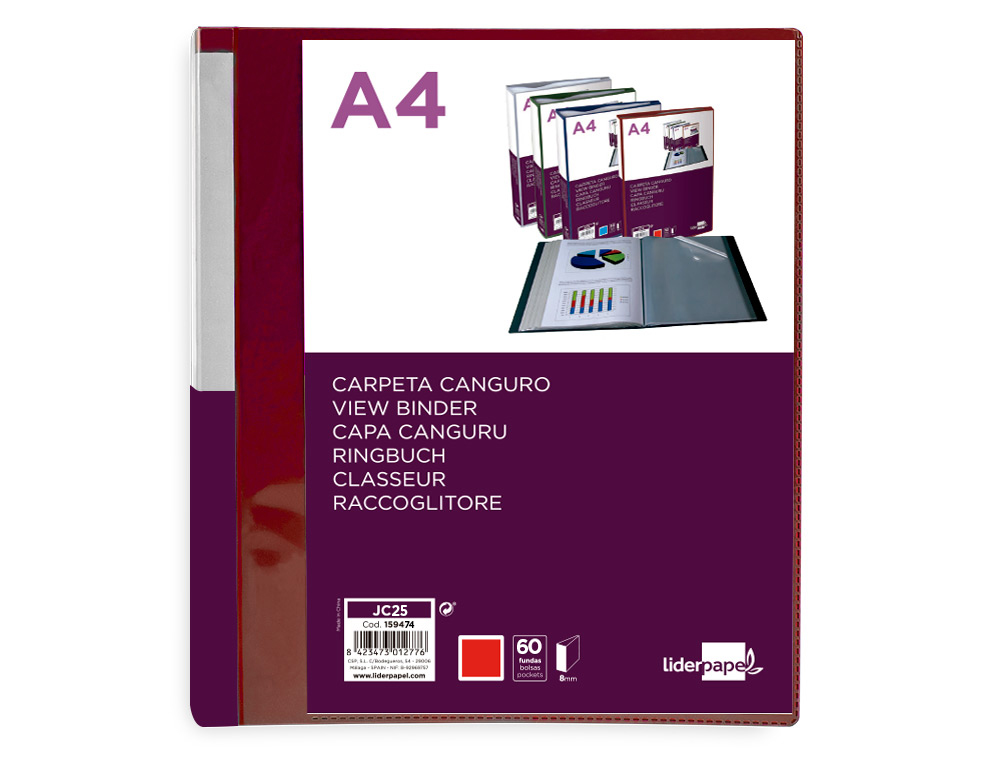 PASTA CANGURU LIDERPAPEL 60 BOLSAS POLIPROPILENO DIN A4 VERMELHO TRANSLUCIDO CAPA E LOMBADA PERSONALIZAVEL