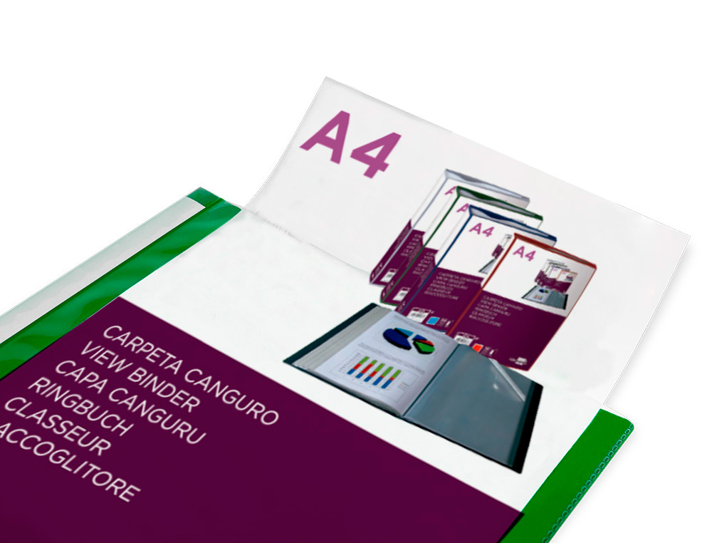 PASTA CANGURU LIDERPAPEL 80 BOLSAS POLIPROPILENO DIN A4 VERDE TRANSLUCIDO CAPA E LOMBADA PERSONALIZAVEL