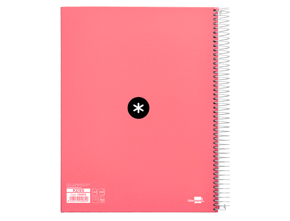 CADERNO ESPIRAL DIN A4 ANTARTIK CAPA FORRADA 120F 100 GR PAUTADO 5 BANDAS 4 FUROS COR CORAL