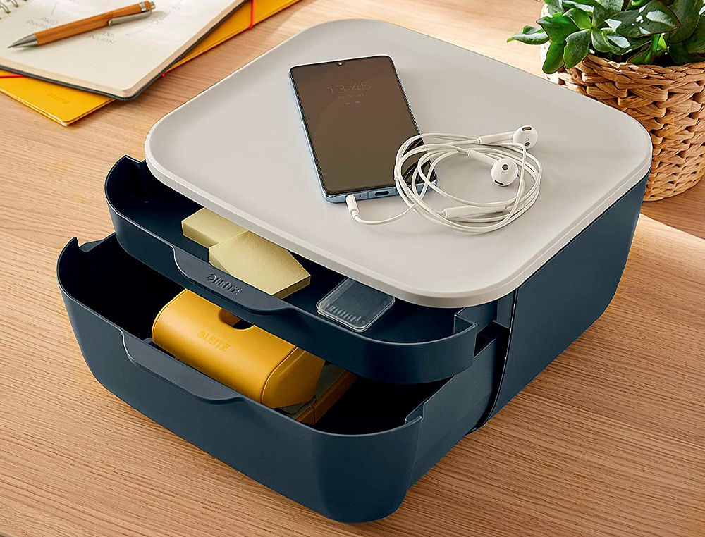 MODULO DE GAVETAS PARA SECRETARIA LEITZ COSY 2 GAVETAS COR CINZA