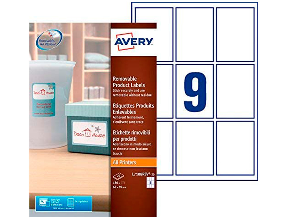 ETIQUETA ADESIVA AVERY REMOVIVEL PARA IMPRESSORA LASER INJEO DE TINTA E FOTOCOPIADORA BRANCA 62X89 MM