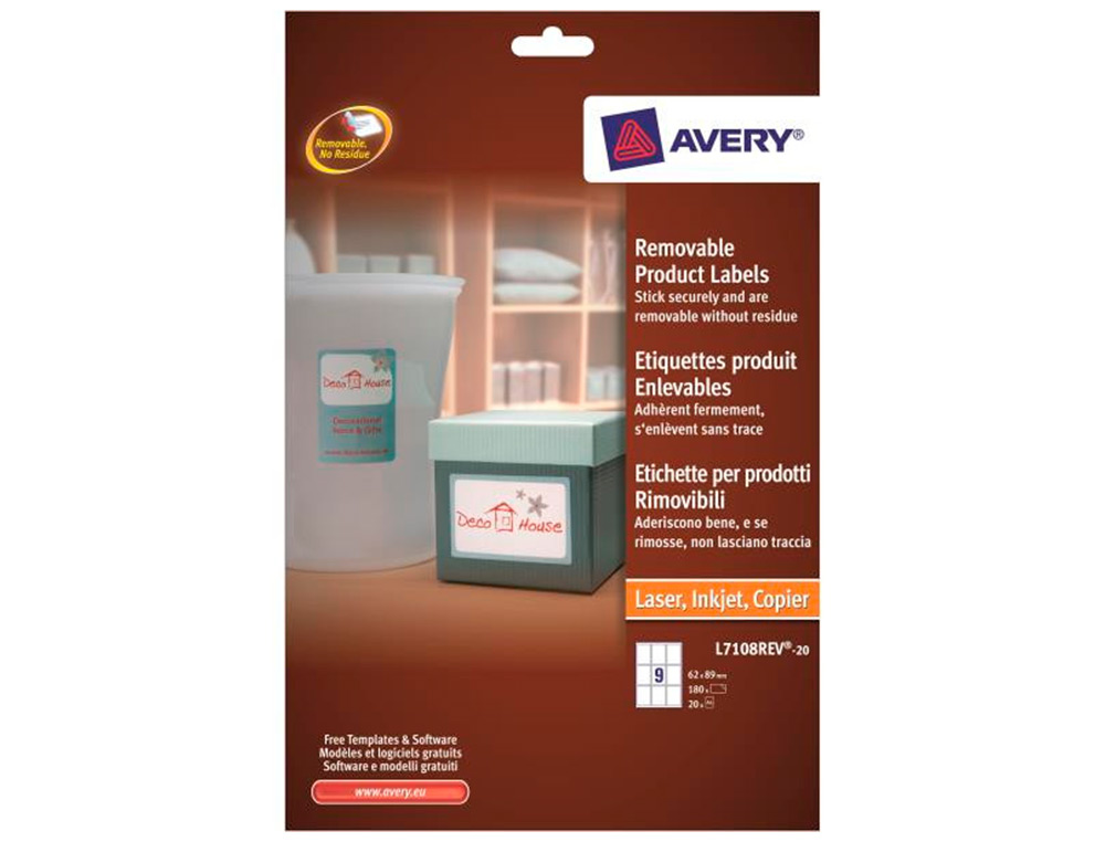 ETIQUETA ADESIVA AVERY REMOVIVEL PARA IMPRESSORA LASER INJEO DE TINTA E FOTOCOPIADORA BRANCA 62X89 MM