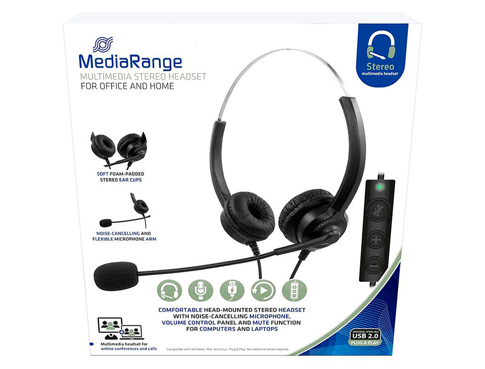 AURICULAR MEDIARANGE BINAURAL DIADEMA COM MICROFONE CABO 2 MT