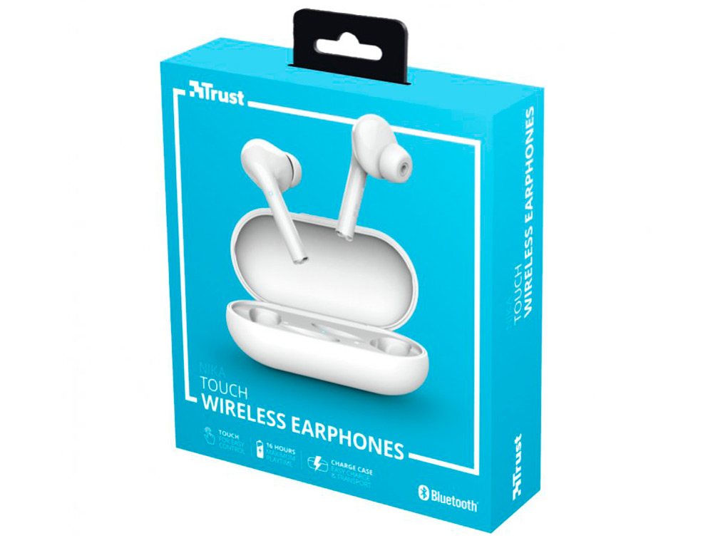 AURICULAR TRUST NIKA SEM FIOS BLUETOOTH COM ESTOJO DE CARREGAMENTO COR BRANCO