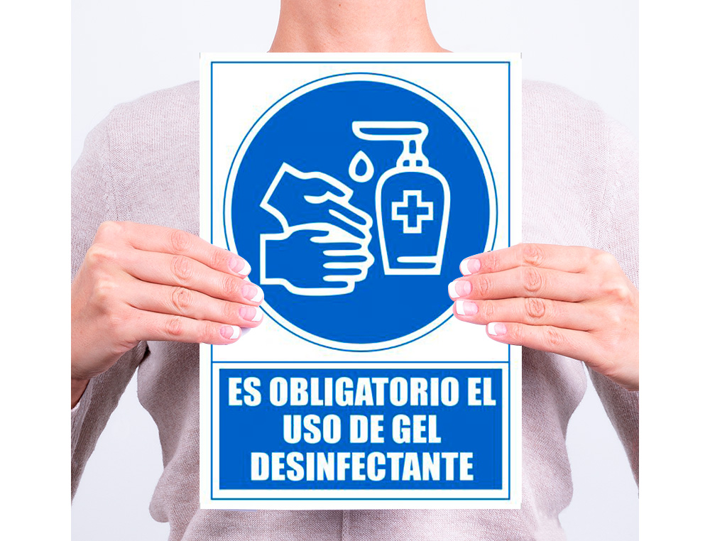 PICTOGRAMA ARCHIVO 2000 OBRIGATORIO O USO DE GEL DESINFETANTE PVC COR AZUL 210X297 MM