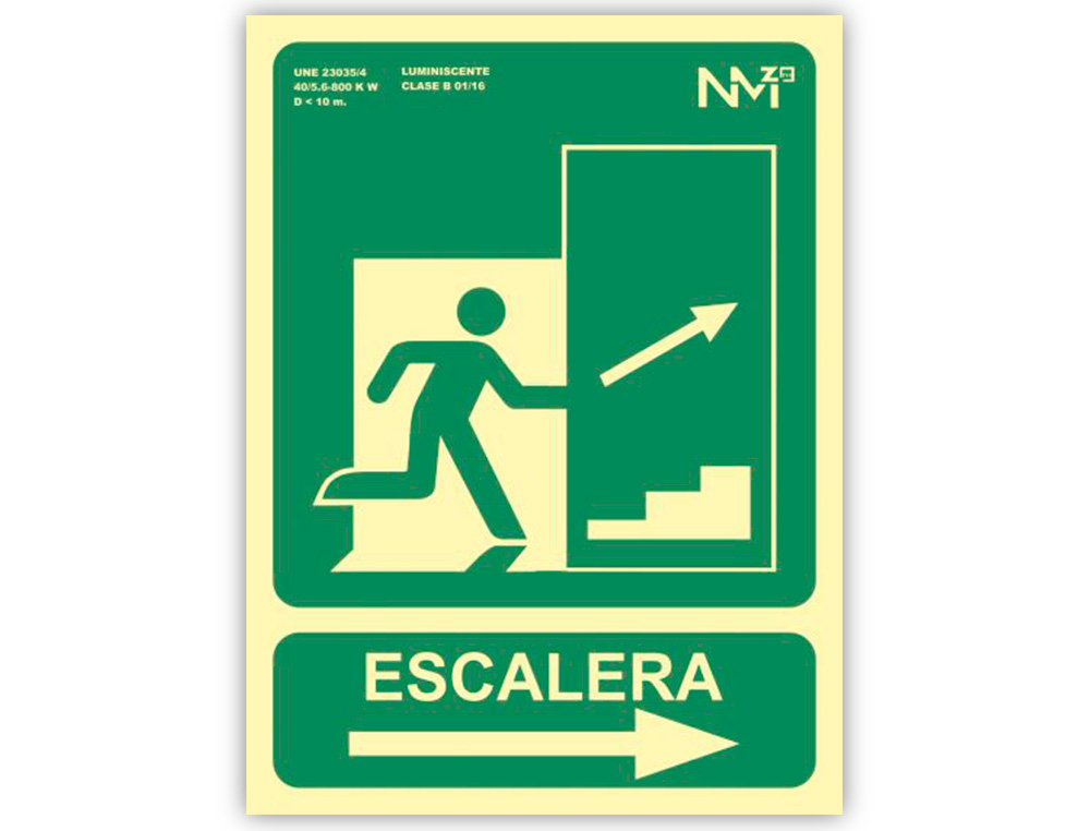 PICTOGRAMA ARCHIVO 2000 SAIDA EMERGENCIA ESCADA SUBIR DIREITA PVC VERDE LUMINISCENTE 224X300 MM