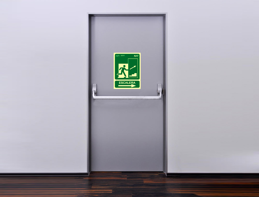 PICTOGRAMA ARCHIVO 2000 SAIDA EMERGENCIA ESCADA SUBIR DIREITA PVC VERDE LUMINISCENTE 224X300 MM