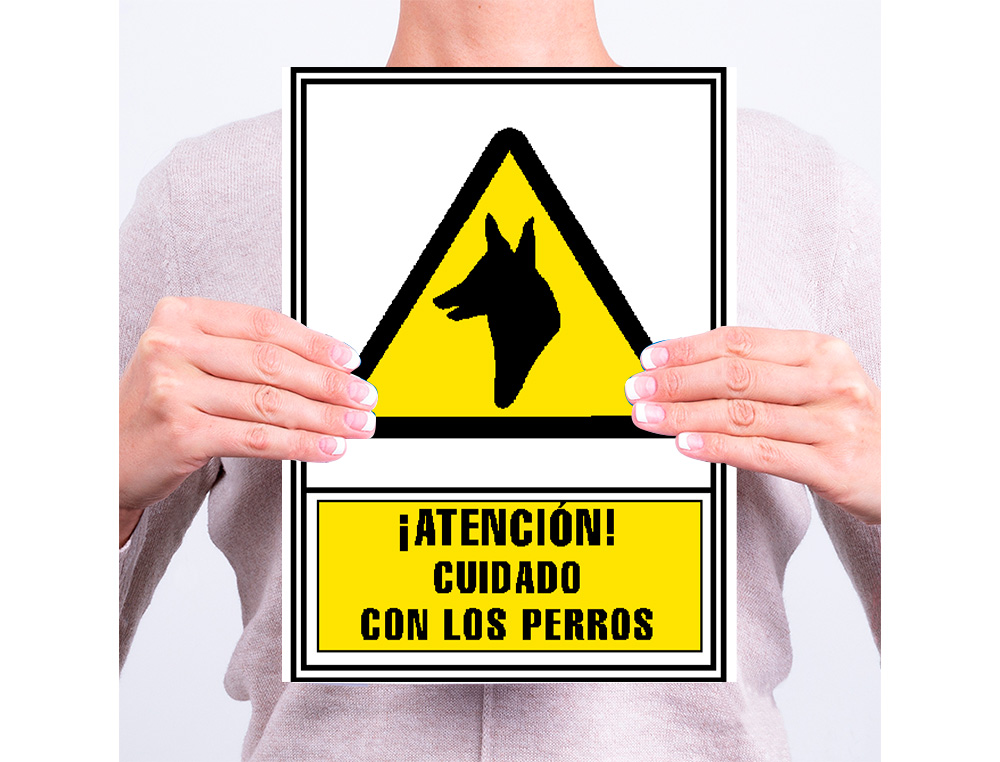 PICTOGRAMA ARCHIVO 2000 ATENCAO CUIDADO COM OS CAES PVC AMARELO LUMINISCENTE 210X297 MM