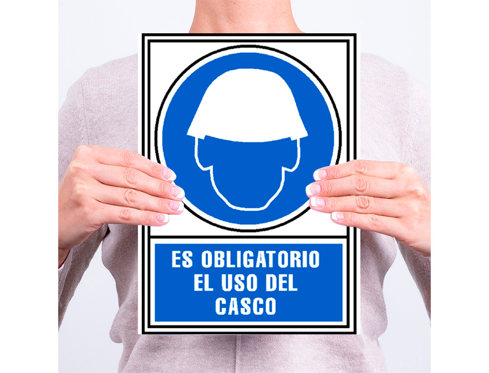 PICTOGRAMA ARCHIVO 2000 OBRIGATORIO USO DE CAPACETE PVC AZUL LUMINISCENTE 210X297 MM