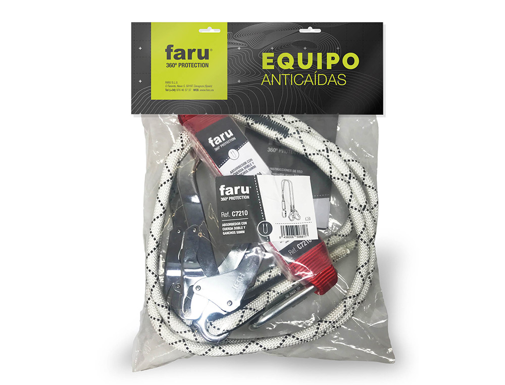 ANTI-QUEDA ELASTICO FARU BW200 COM ABSORVEDOR DE ENERGIA DUPLA CORDA MOSQUETAO DUPLO GANCHO 50 MM