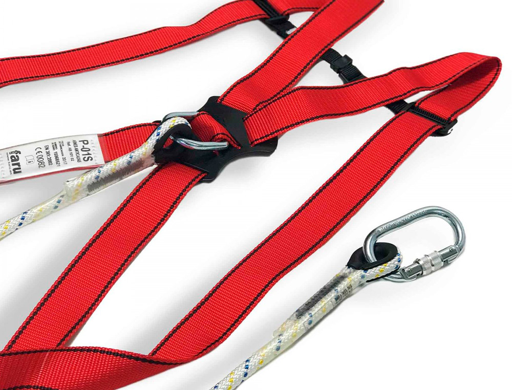 CONJUNTO ANTI-QUEDA FARU ARNES P01 + CORDA C170 + 2 MOSQUETOES VIROLA + BOLSA PORTA ARNES