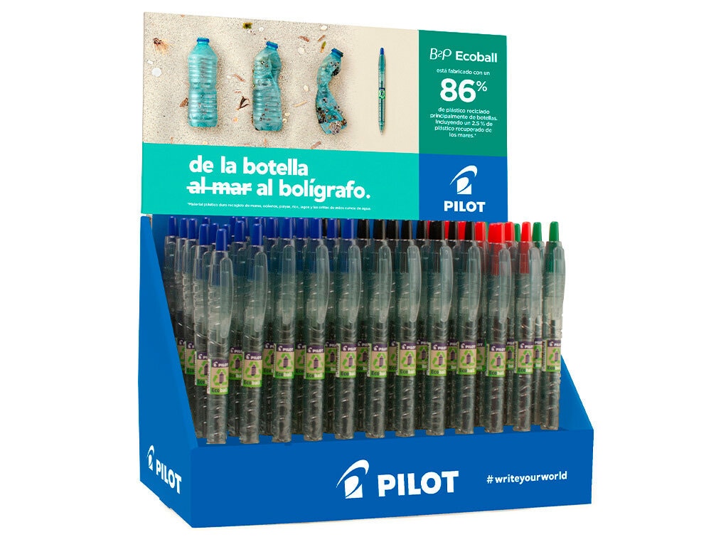 ESFEROGRAFICA PILOT ECOBALL PLASTICO RECICLADO EXPOSITOR DE 60 UNIDADES CORES SORTIDAS + 10 ESFEROGRAFICAS PILOT B2P GEL