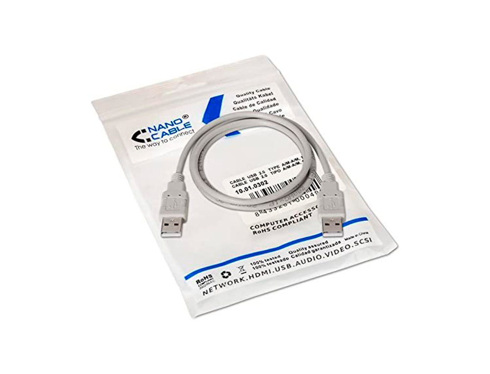 CABO USB NANOCABLE 2.0 TIPO A/M-A/M COR CINZA COMPRIMENTO 1 M