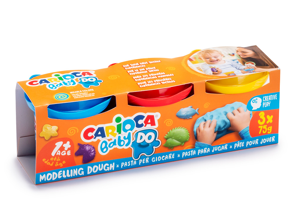 PASTA DE MODELAR CARIOCA BABY DOUGH FRASCO 75 G SET DE 3 CORES SORTIDAS