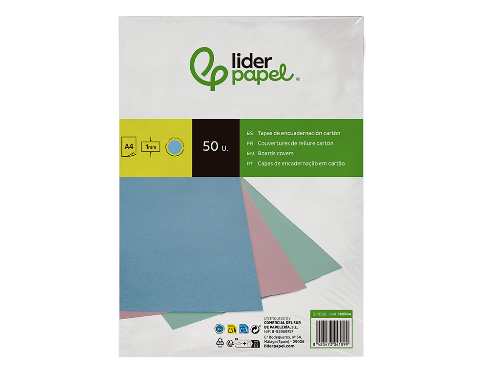 CAPA DE ENCADERNACAO LIDERPAPEL CARTAO DIN A4 1 MM CELESTE PACK DE 50 UNIDADES