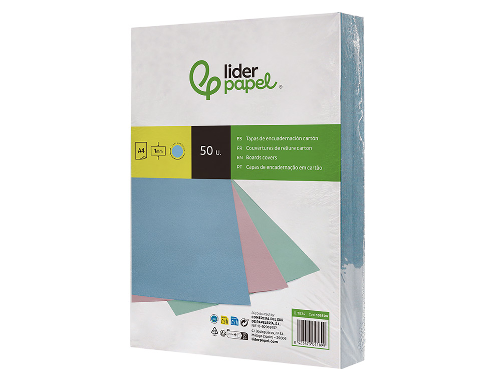 CAPA DE ENCADERNACAO LIDERPAPEL CARTAO DIN A4 1 MM CELESTE PACK DE 50 UNIDADES