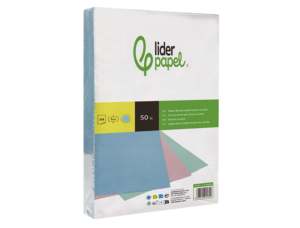 CAPA DE ENCADERNACAO LIDERPAPEL CARTAO DIN A4 1 MM CELESTE PACK DE 50 UNIDADES