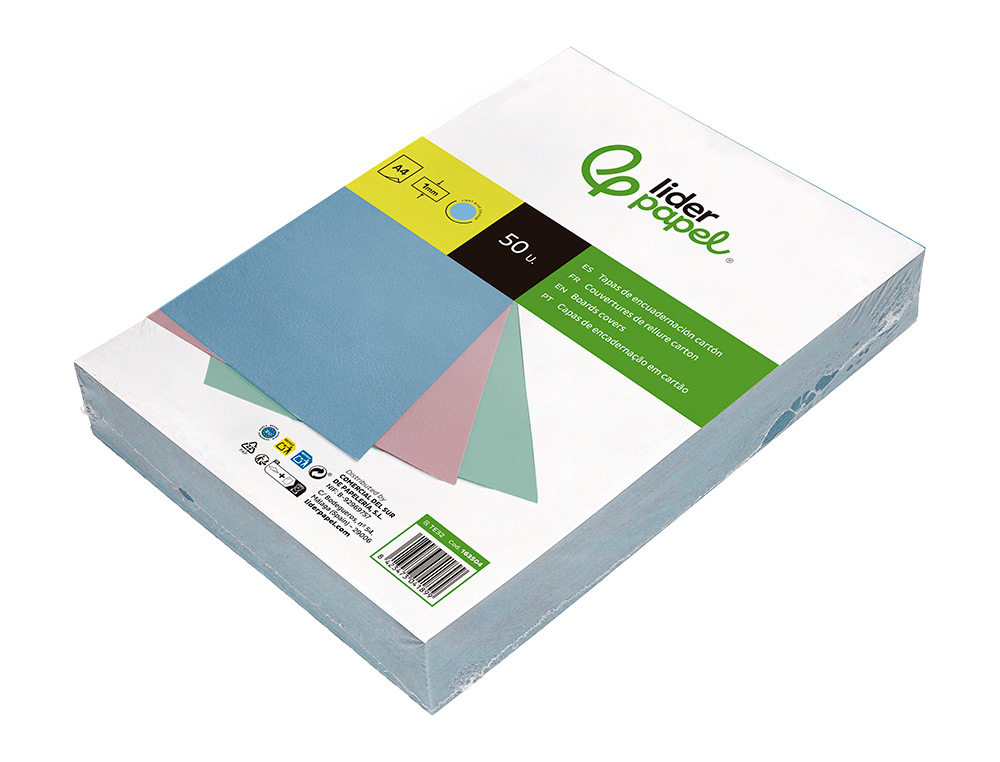 CAPA DE ENCADERNACAO LIDERPAPEL CARTAO DIN A4 1 MM CELESTE PACK DE 50 UNIDADES
